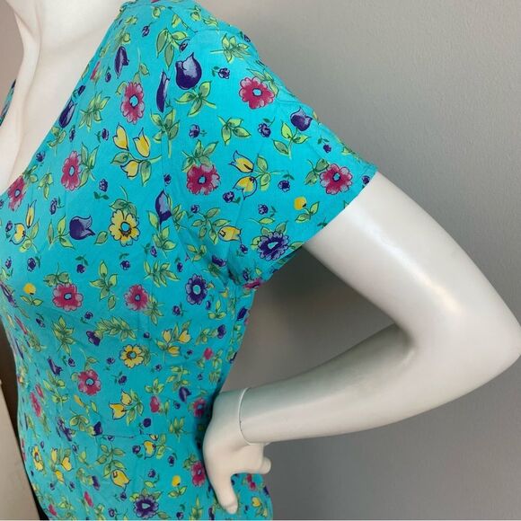 HANNA ANDERSSON Vintage 90s Teal Floral Print Maxi Dress - Picture 5 of 11